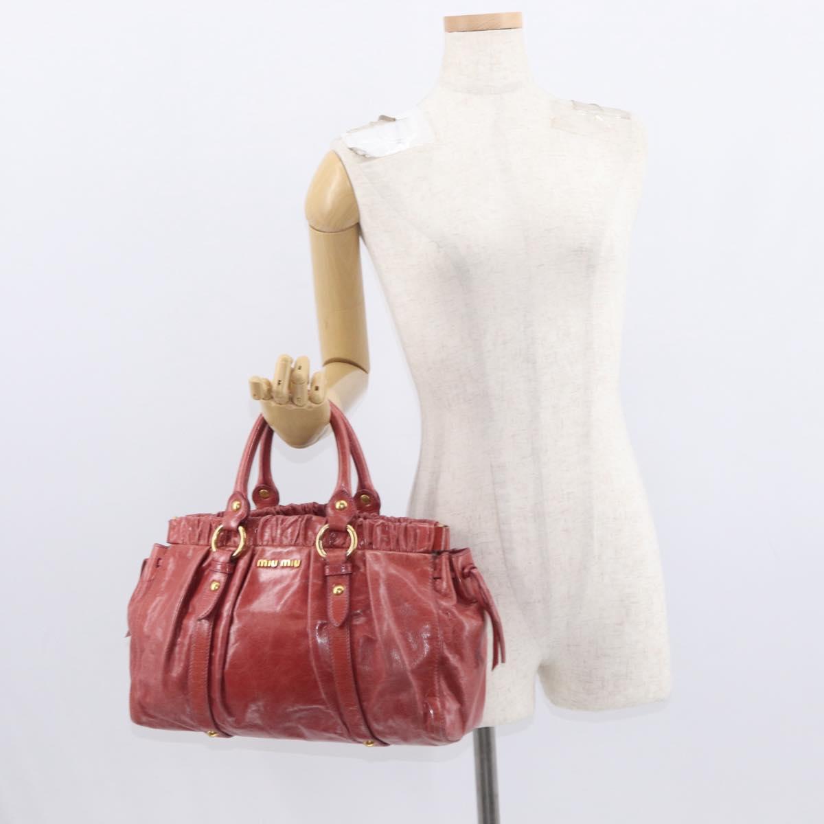 Miu Miu Vitellolux Hand Bag Leather Red Gold Auth yk19589