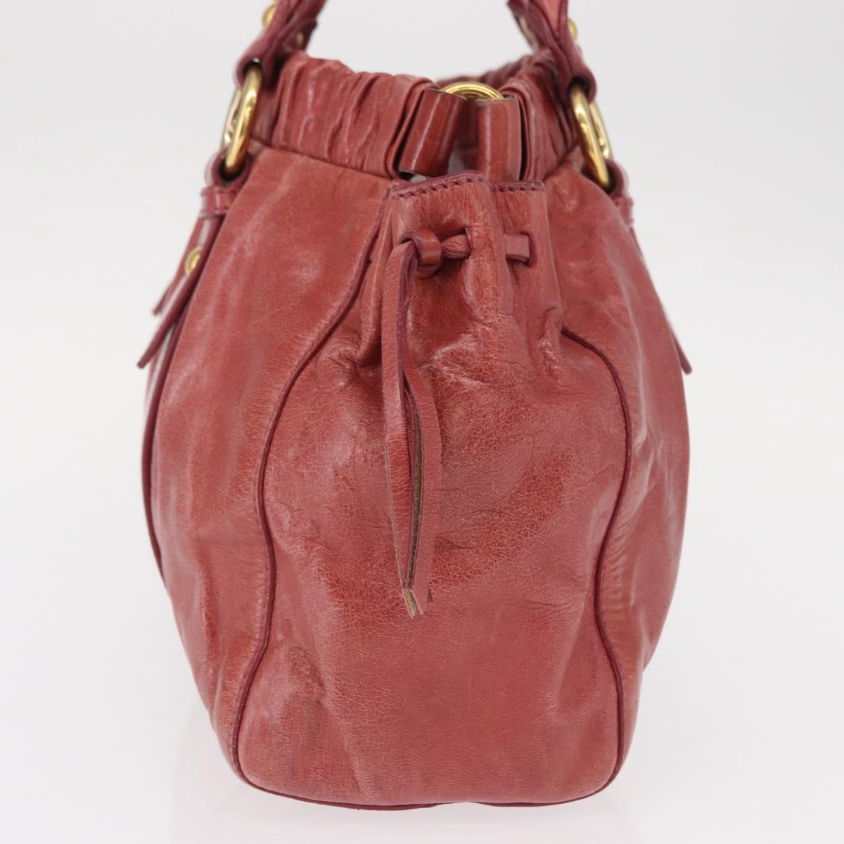 Miu Miu Vitellolux Hand Bag Leather Red Gold Auth yk19589