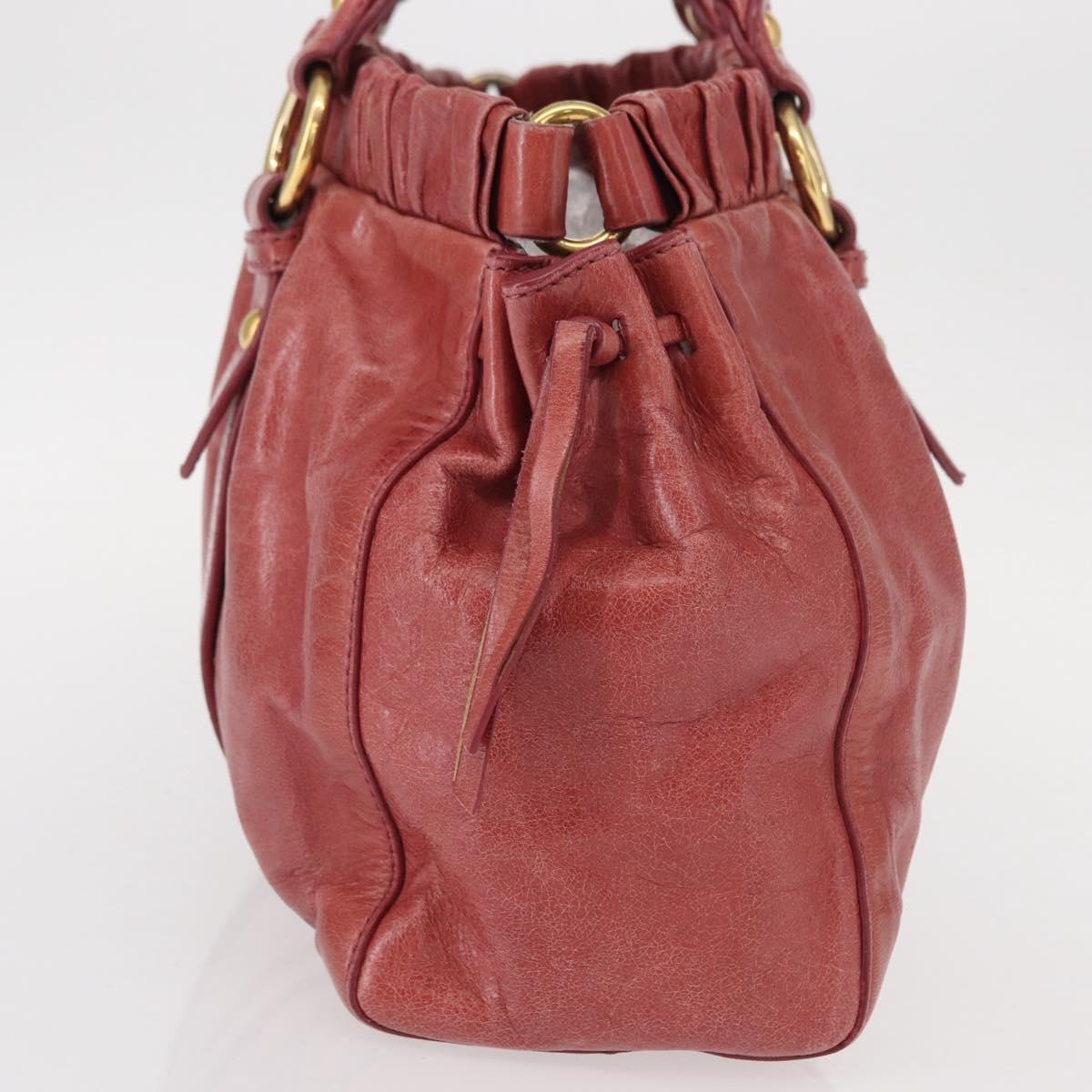 Miu Miu Vitellolux Hand Bag Leather Red Gold Auth yk19589