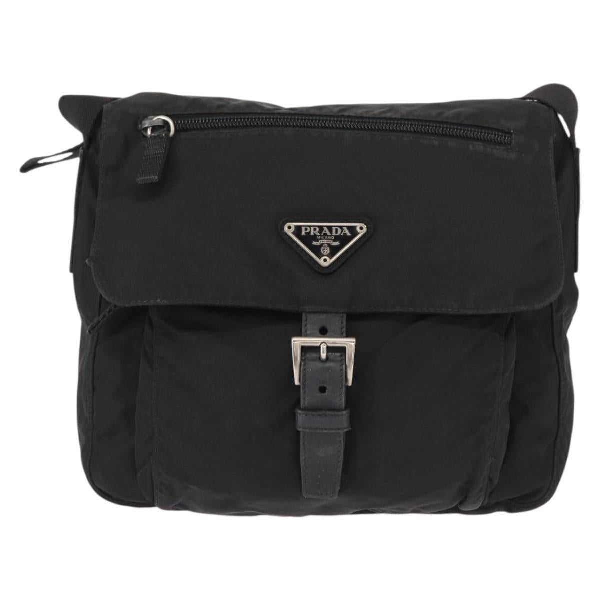 PRADA Shoulder Bag Nylon Black Silver Auth yk19596