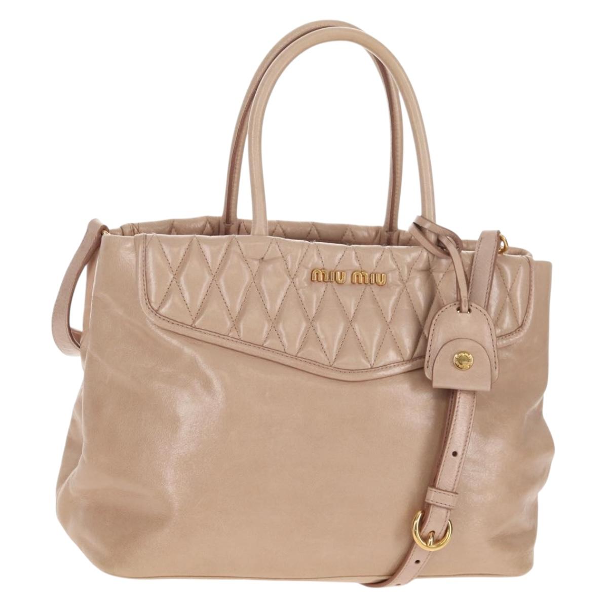 Miu Miu Hand Bag Leather 2way Beige Gold Auth yk19600V