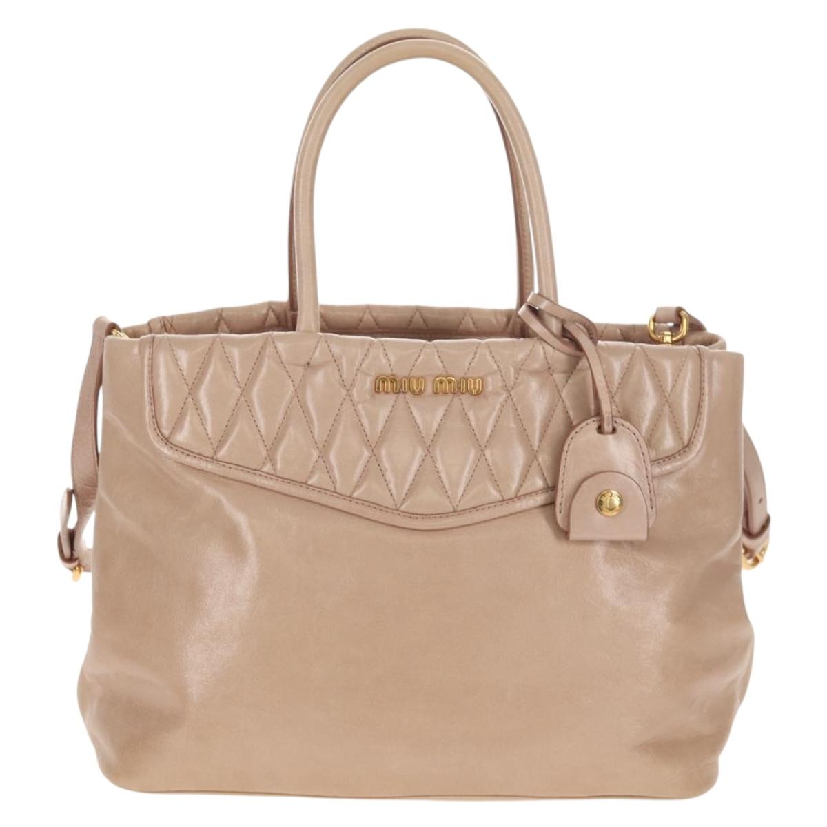 Miu Miu Hand Bag Leather 2way Beige Gold Auth yk19600V