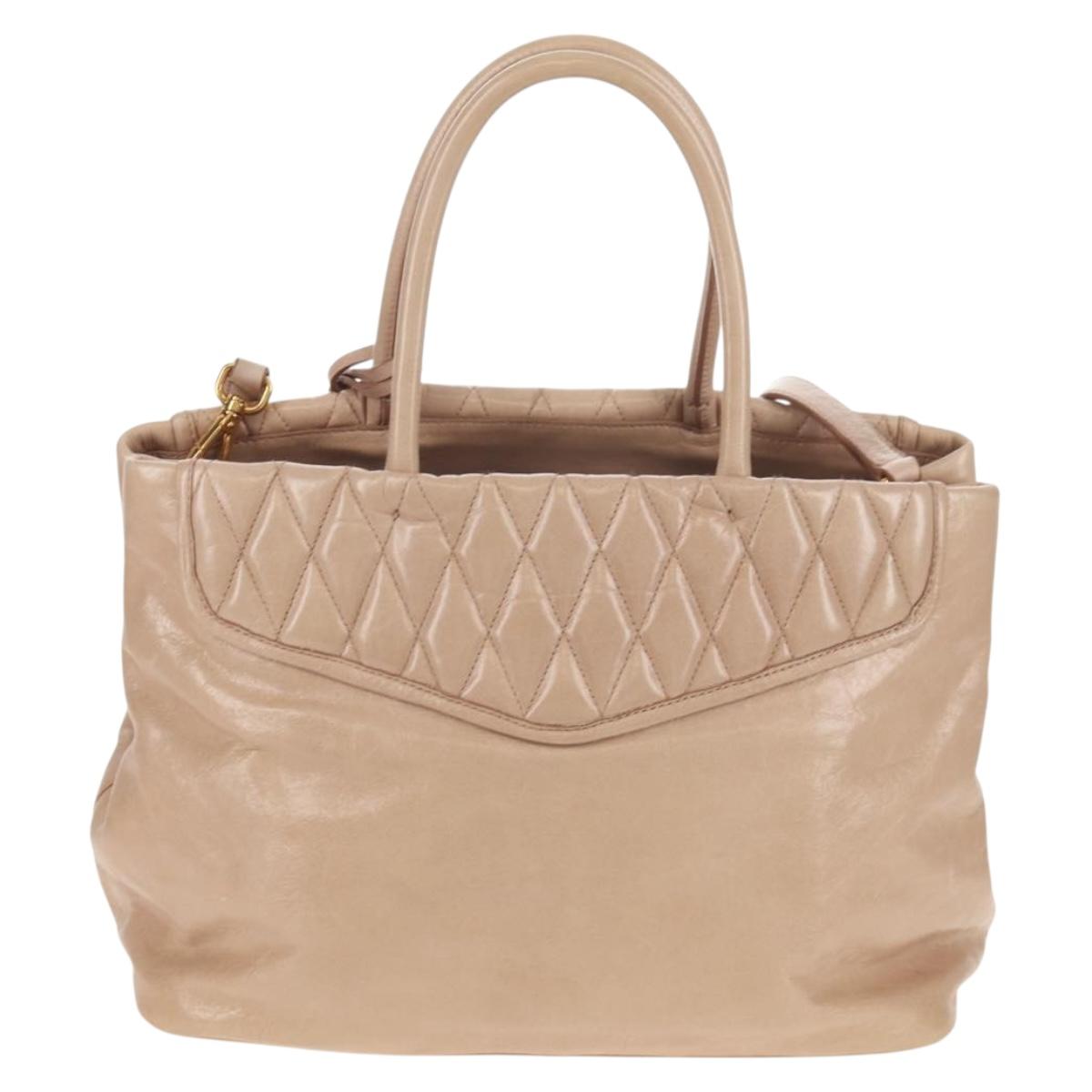 Miu Miu Hand Bag Leather 2way Beige Gold Auth yk19600V