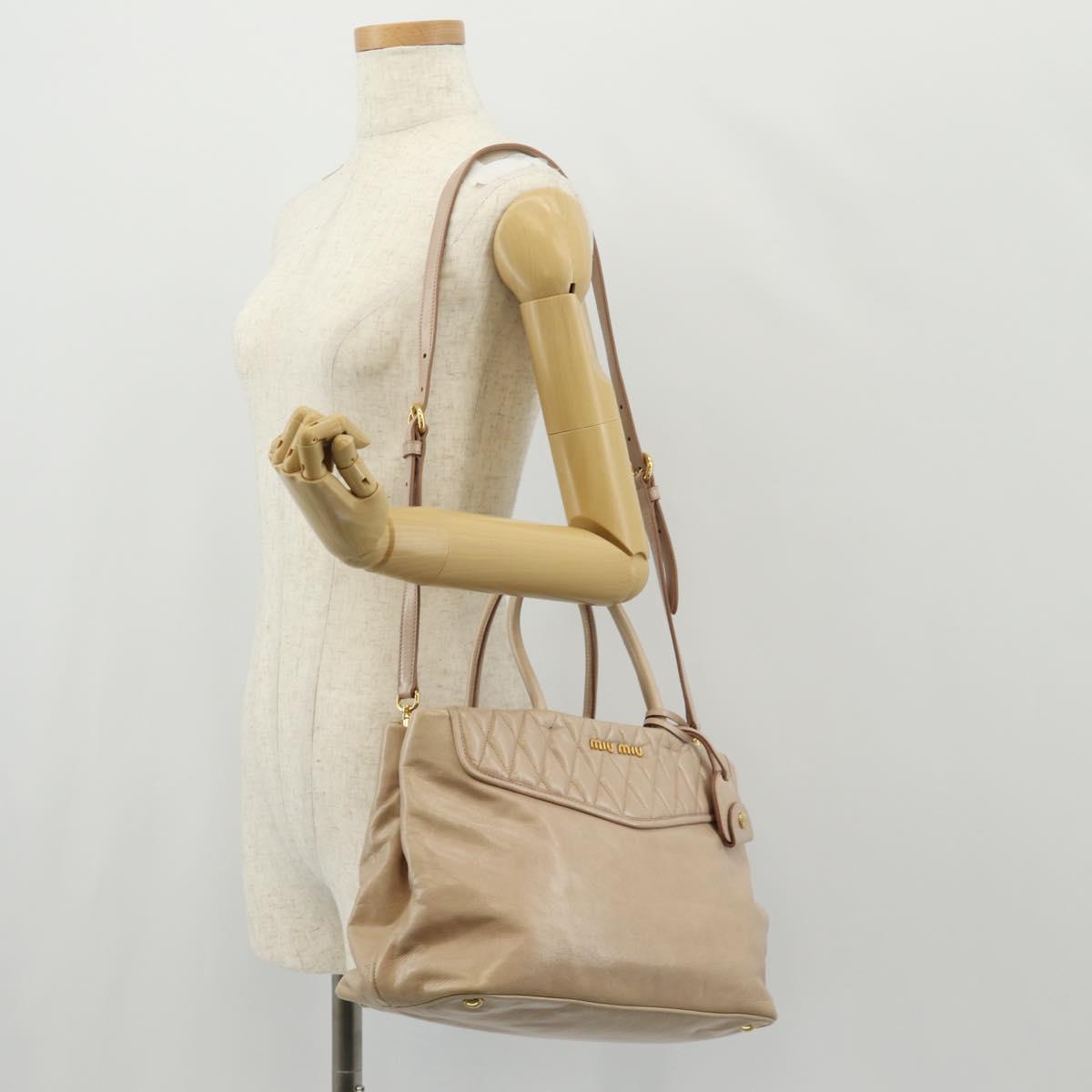Miu Miu Hand Bag Leather 2way Beige Gold Auth yk19600V