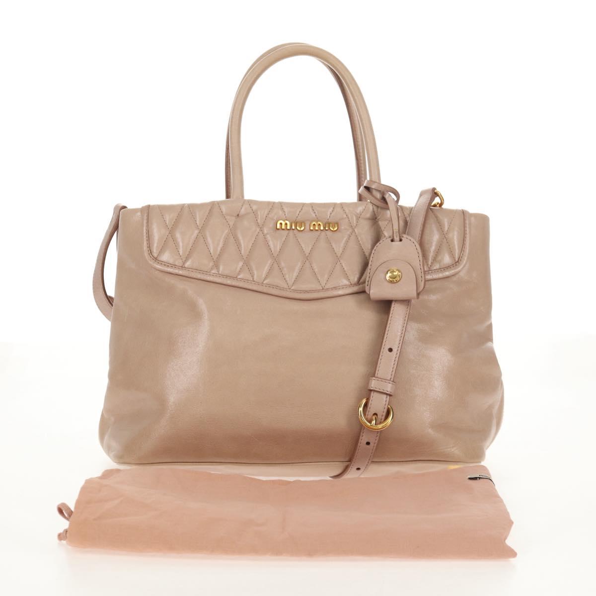Miu Miu Hand Bag Leather 2way Beige Gold Auth yk19600V