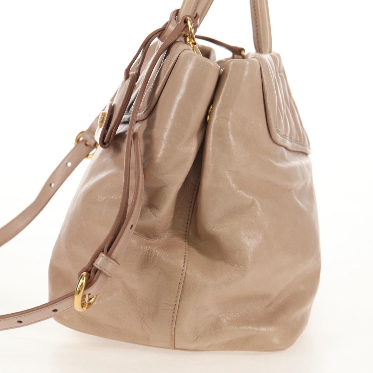 Miu Miu Hand Bag Leather 2way Beige Gold Auth yk19600V