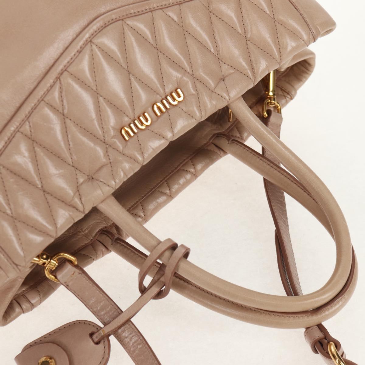 Miu Miu Hand Bag Leather 2way Beige Gold Auth yk19600V