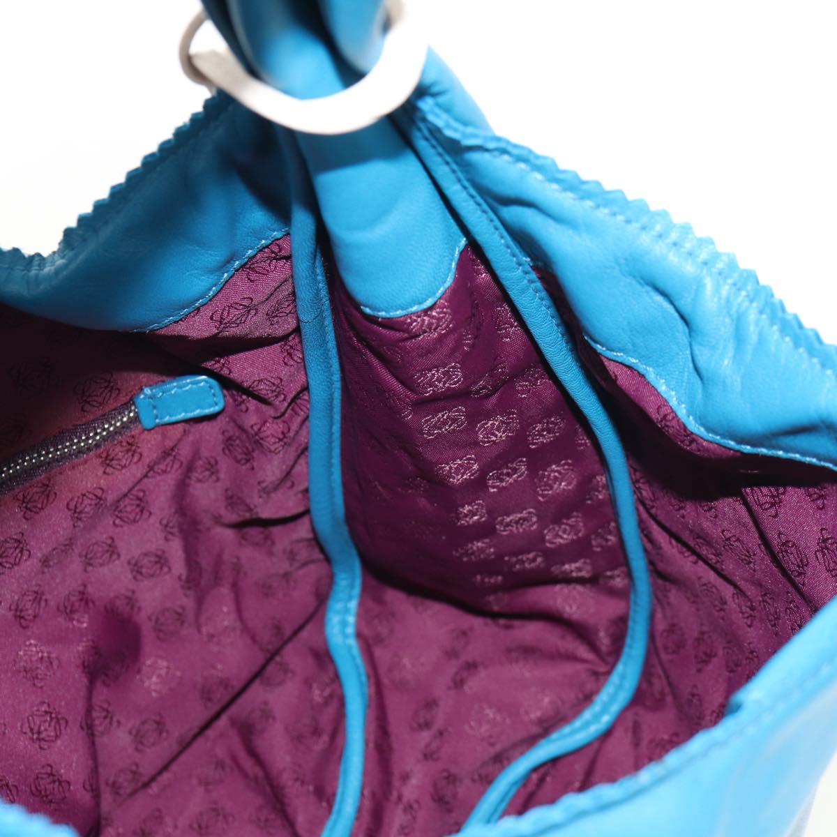 LOEWE Anagram Shoulder Bag Leather Blue Auth yk19601V