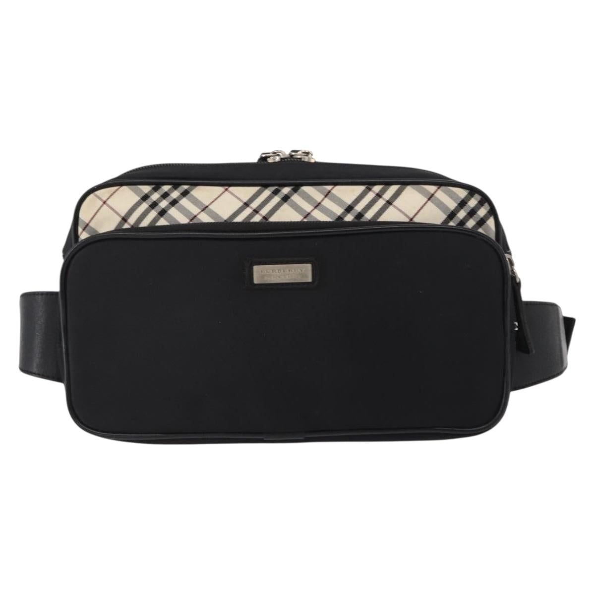 BURBERRY Nova Check Black label Waist bag Nylon Black Silver Auth yk19615