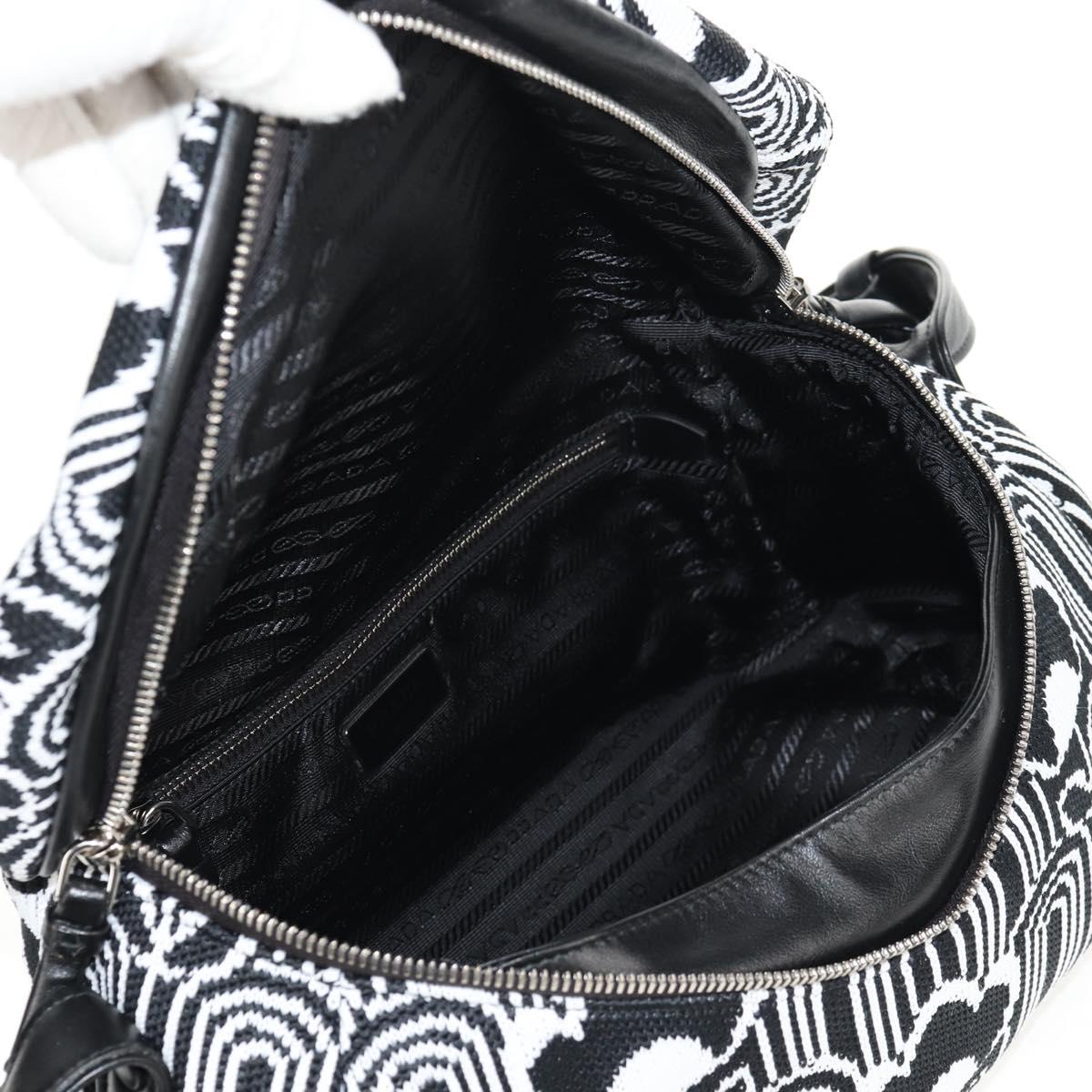 PRADA Signeau Shoulder Bag Canvas Black Silver 1BC165 Auth yk19619M