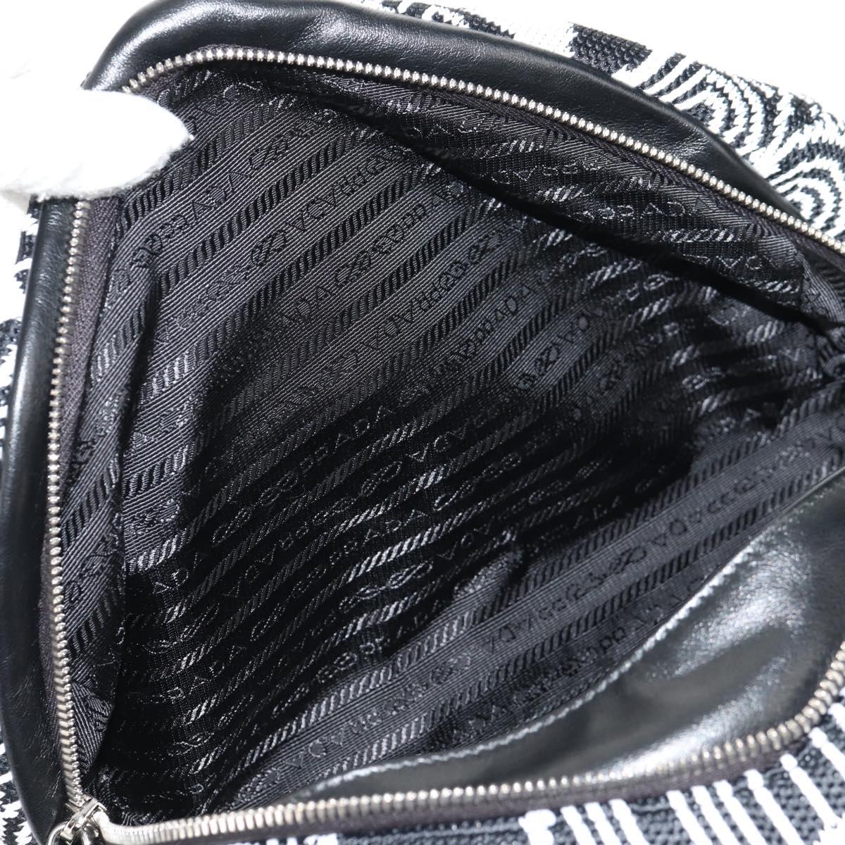 PRADA Signeau Shoulder Bag Canvas Black Silver 1BC165 Auth yk19619M