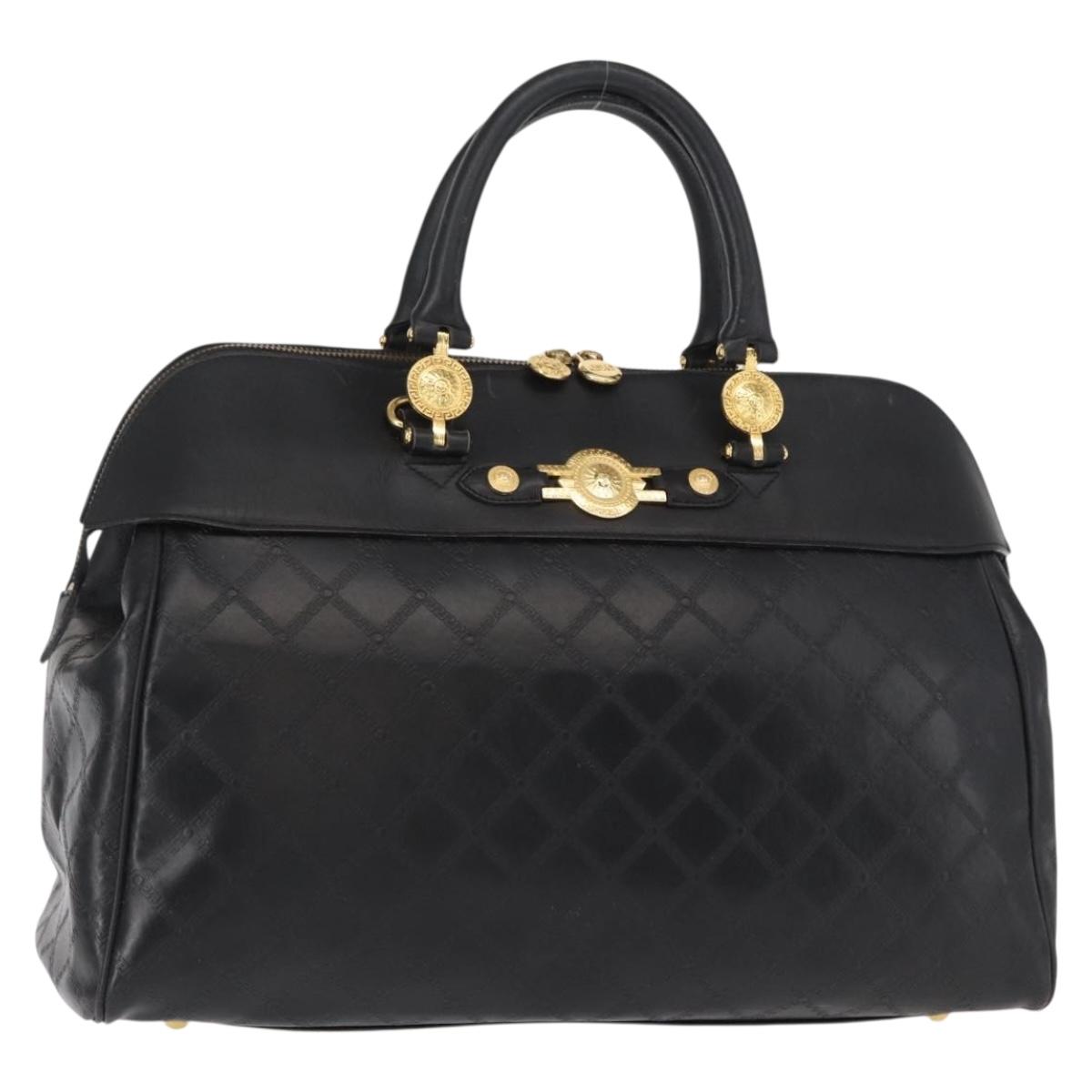 VERSACE Hand Bag Leather Yellow Black Auth yk19622