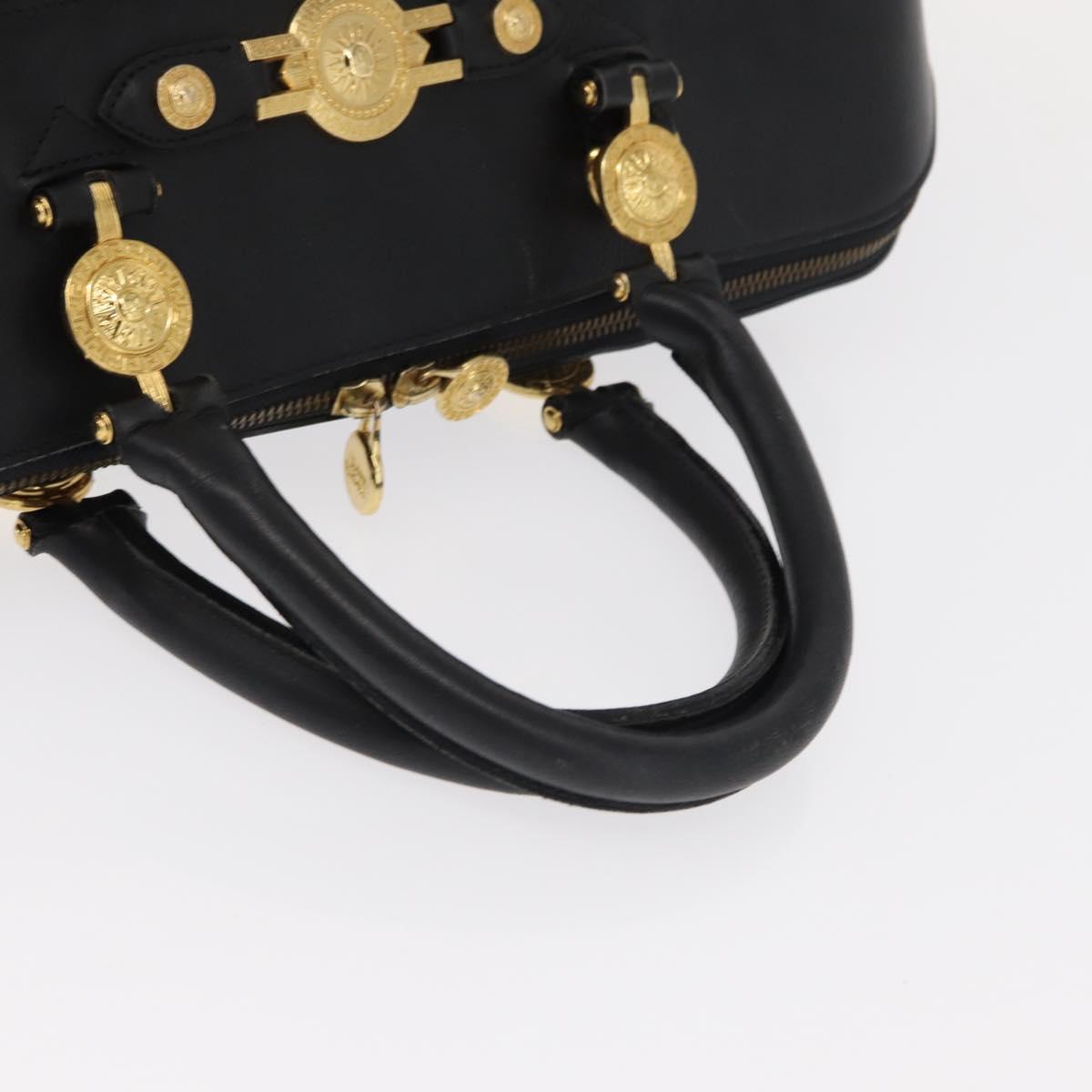 VERSACE Hand Bag Leather Yellow Black Auth yk19622