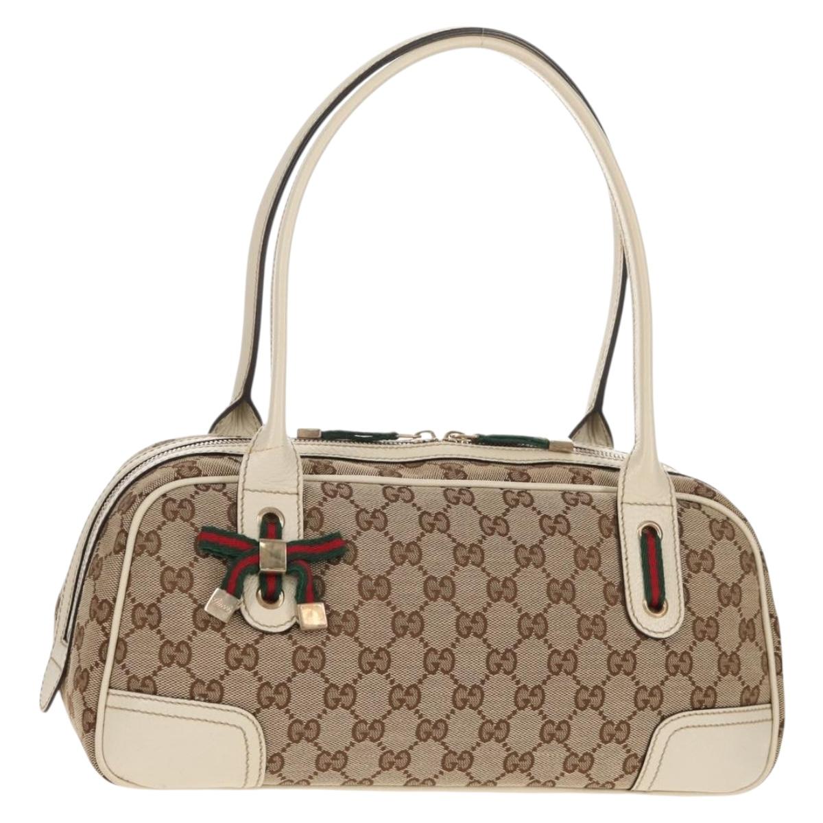 GUCCI Pretty GG Canvas Web Sherry Line Hand Bag Beige Gold 161720 Auth yk19624V