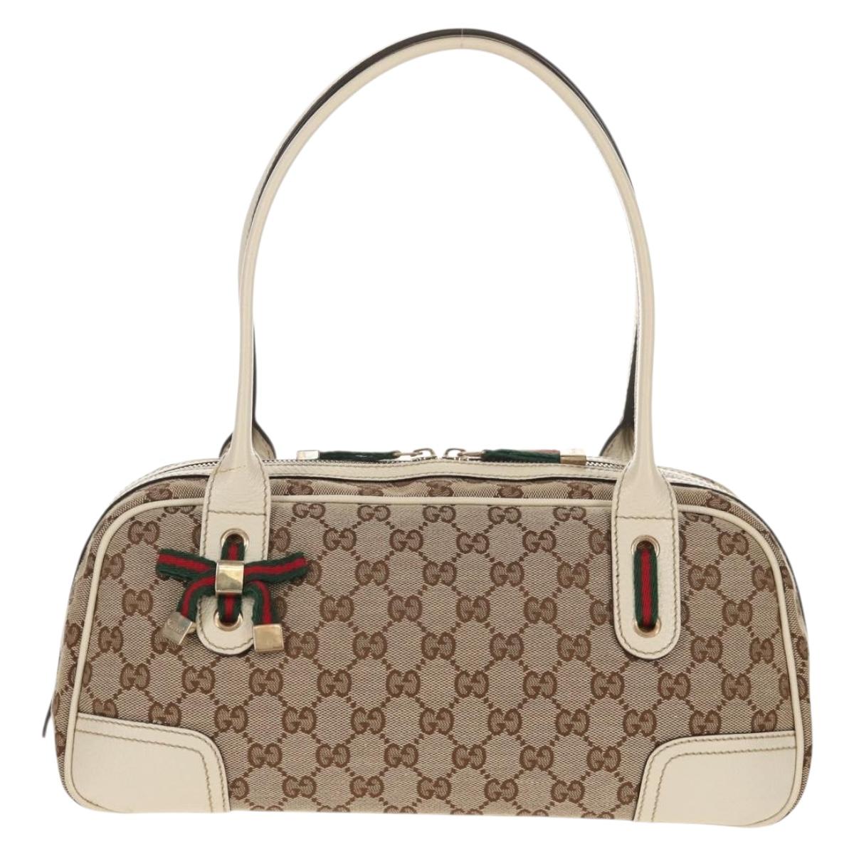 GUCCI Pretty GG Canvas Web Sherry Line Hand Bag Beige Gold 161720 Auth yk19624V