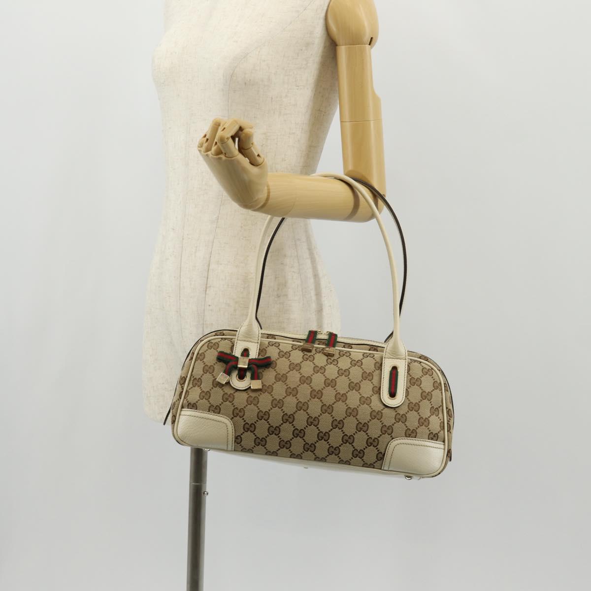 GUCCI Pretty GG Canvas Web Sherry Line Hand Bag Beige Gold 161720 Auth yk19624V