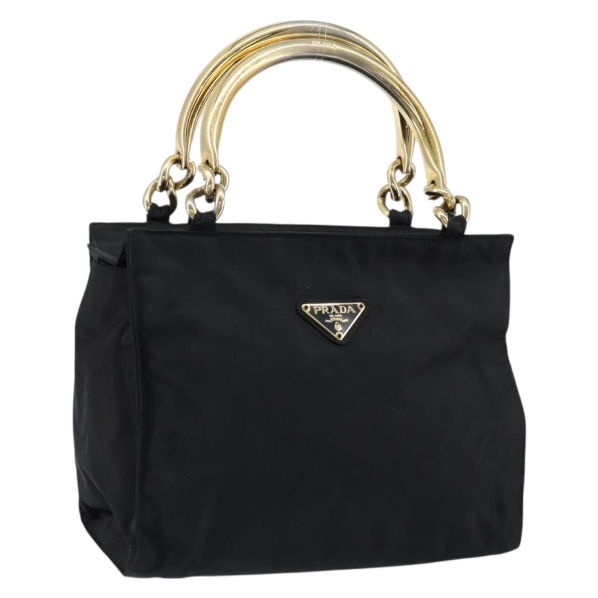 PRADA Hand Bag Nylon Black Gold Auth yk19626