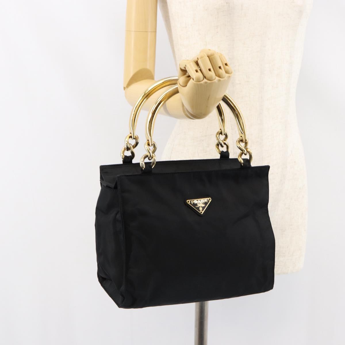 PRADA Hand Bag Nylon Black Gold Auth yk19626