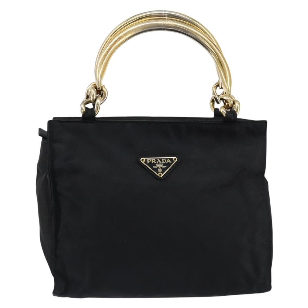 PRADA Hand Bag Nylon Black Gold Auth yk19626