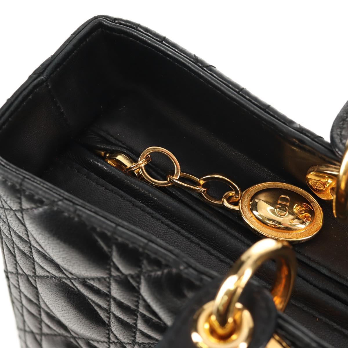 Christian Dior Canage Hand Bag Lamb Skin Black Gold Auth yk19627V