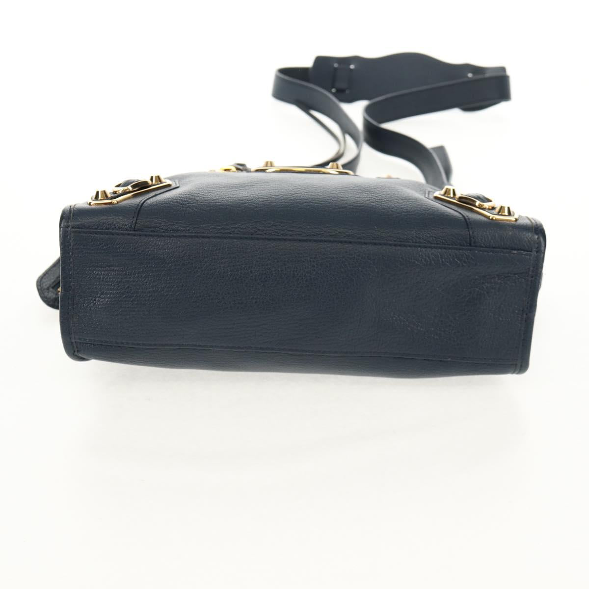 BALENCIAGA Metallic Edge City Hand Bag Leather Navy Gold 432831 Auth yk19642M