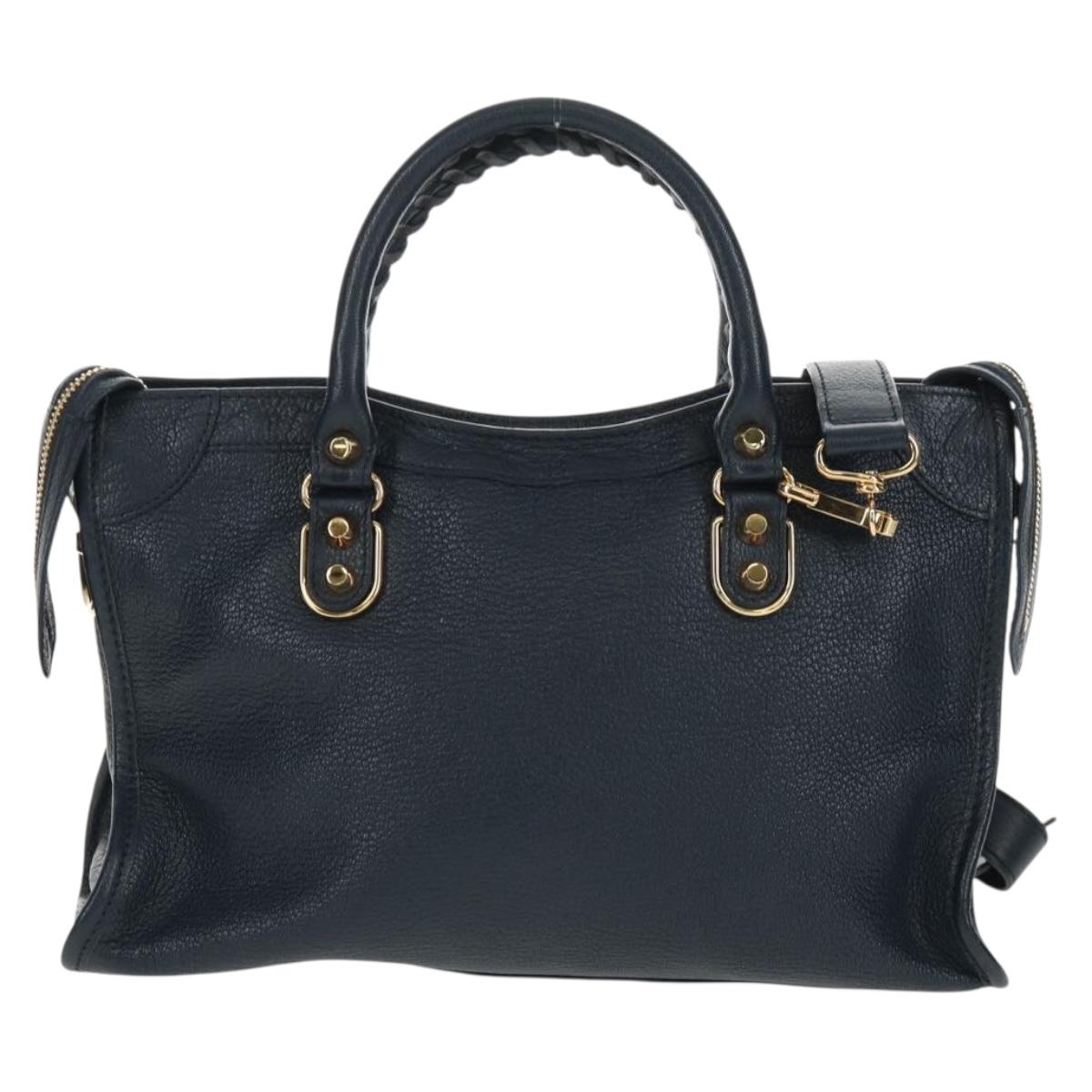 BALENCIAGA Metallic Edge City Hand Bag Leather Navy Gold 432831 Auth yk19642M