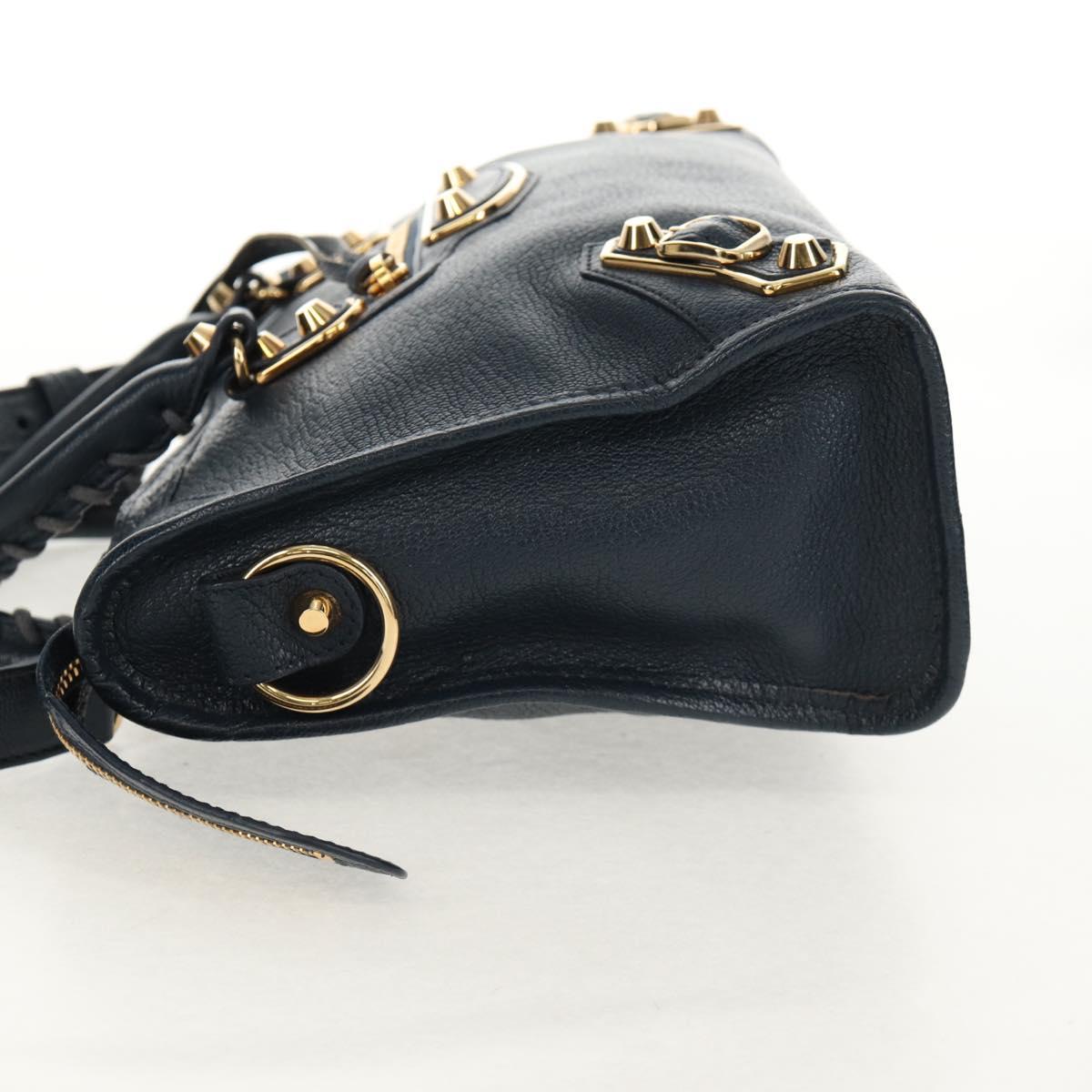 BALENCIAGA Metallic Edge City Hand Bag Leather Navy Gold 432831 Auth yk19642M