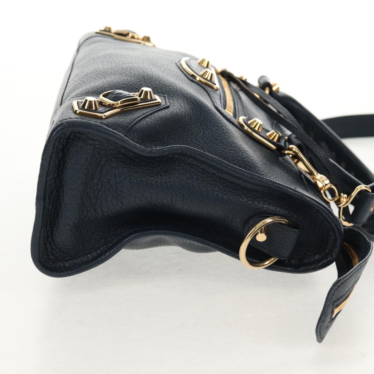BALENCIAGA Metallic Edge City Hand Bag Leather Navy Gold 432831 Auth yk19642M
