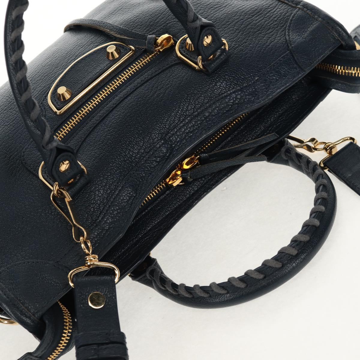 BALENCIAGA Metallic Edge City Hand Bag Leather Navy Gold 432831 Auth yk19642M