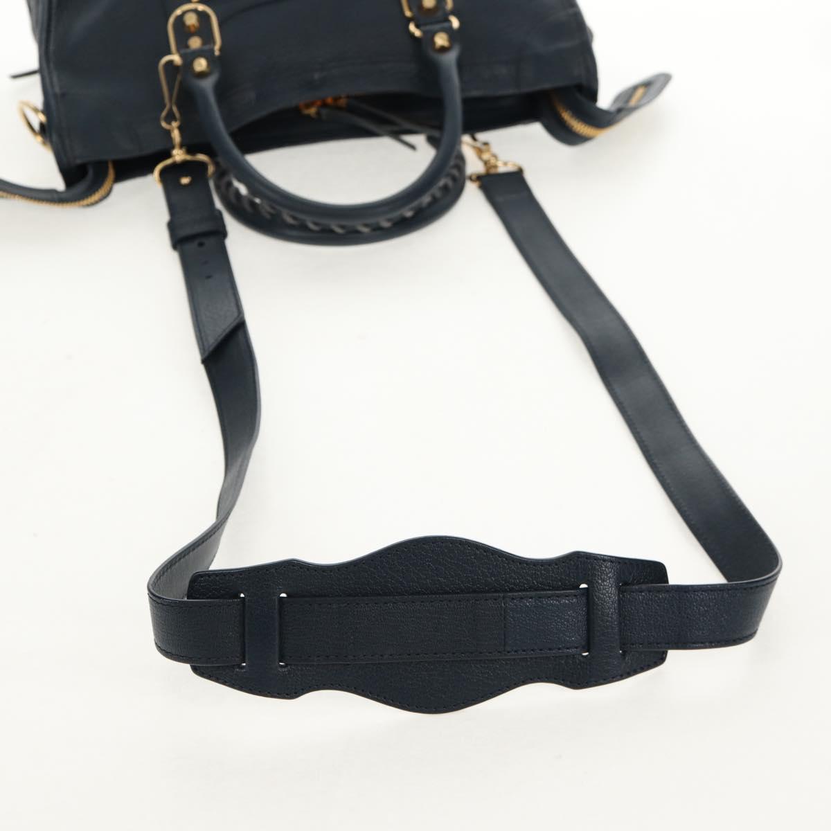 BALENCIAGA Metallic Edge City Hand Bag Leather Navy Gold 432831 Auth yk19642M