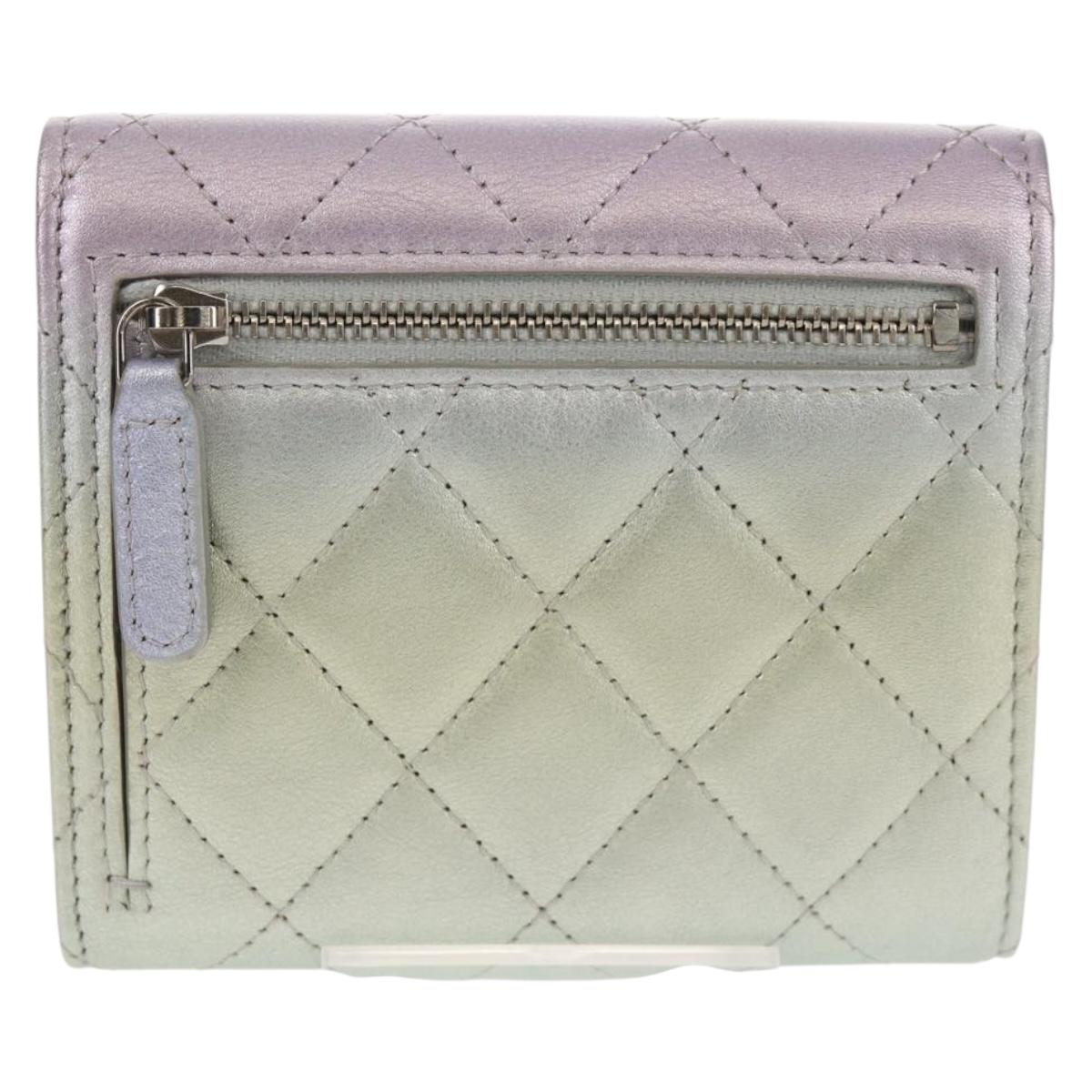 CHANEL Matelasse Gradient Compact Wallet Lamb Skin Purple CC Auth yk19643M