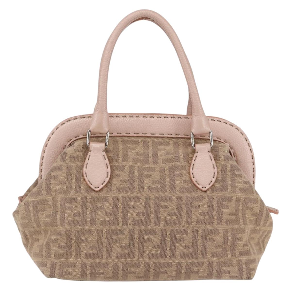 FENDI Celeria Zucca Canvas Hand Bag Beige Silver Auth yk19646V