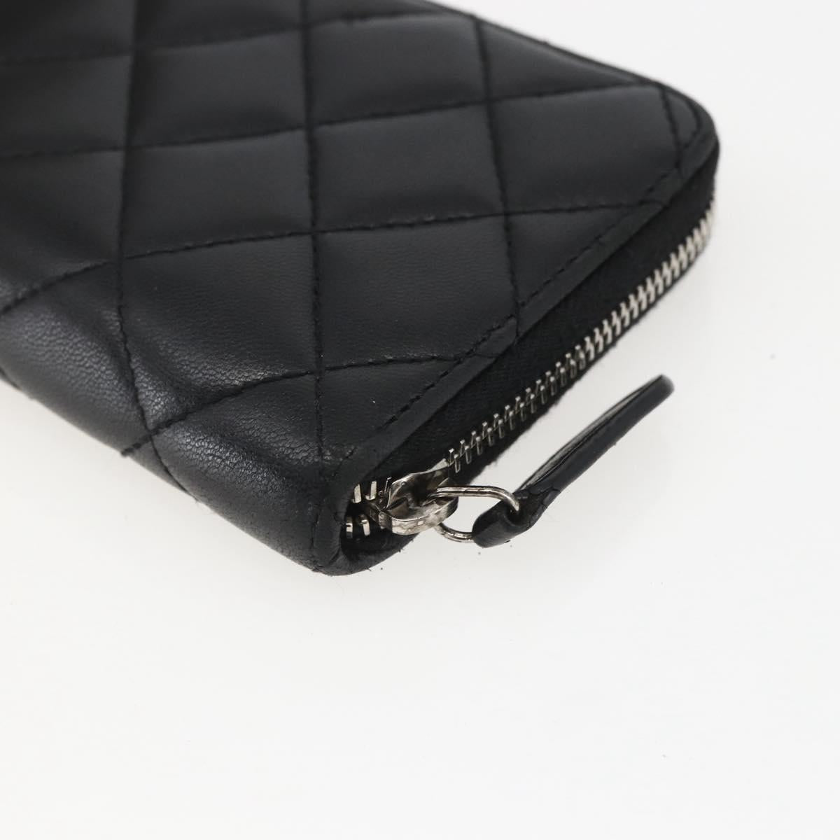CHANEL Matelasse Coin Purse Lamb Skin Black Silver CC Auth yk19647