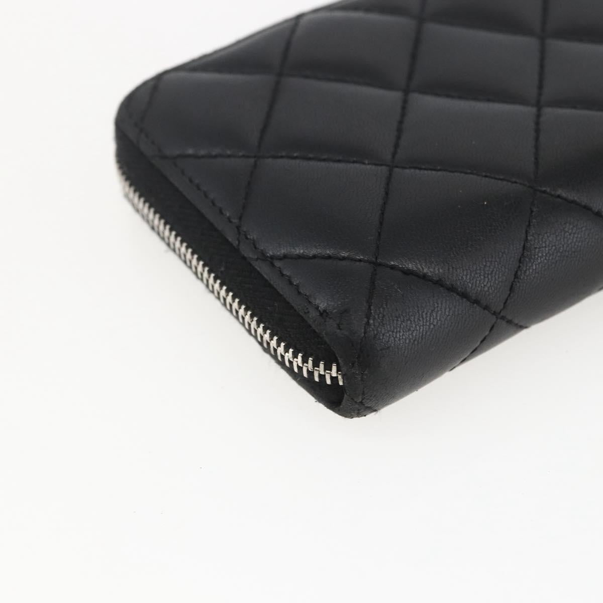 CHANEL Matelasse Coin Purse Lamb Skin Black Silver CC Auth yk19647
