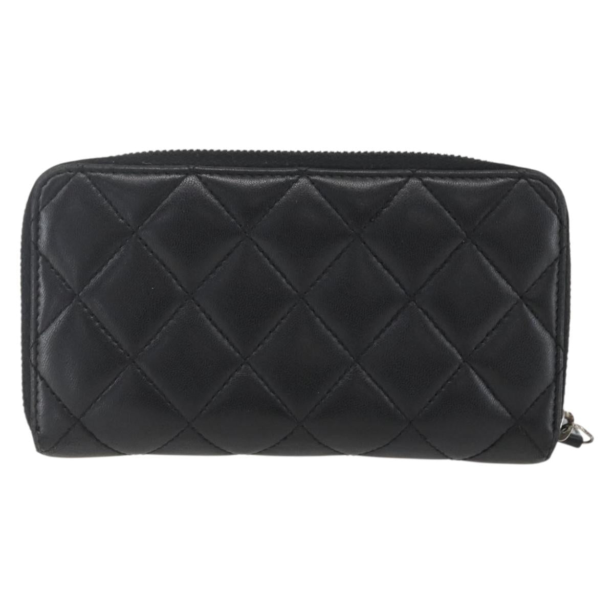 CHANEL Matelasse Coin Purse Lamb Skin Black Silver CC Auth yk19647