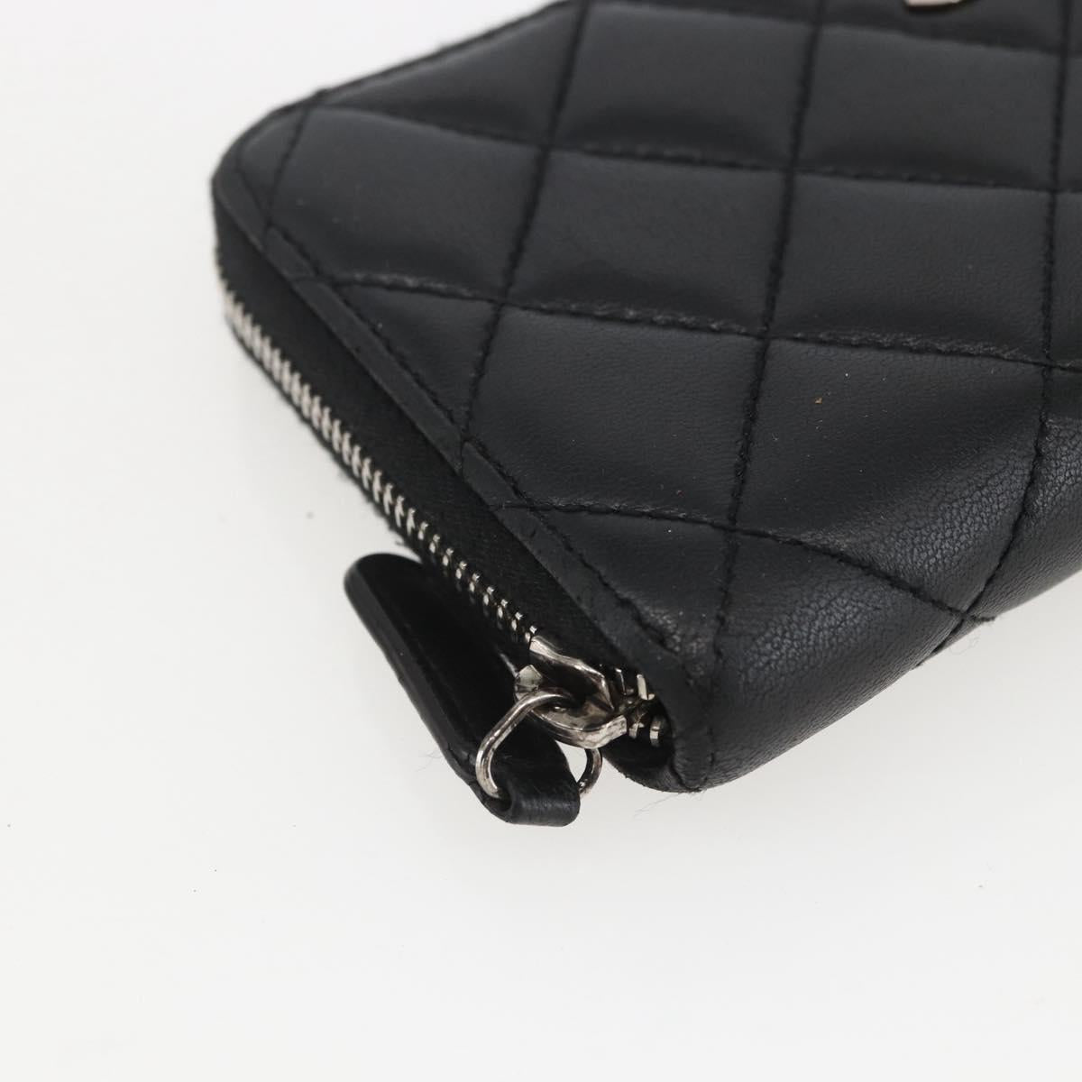 CHANEL Matelasse Coin Purse Lamb Skin Black Silver CC Auth yk19647