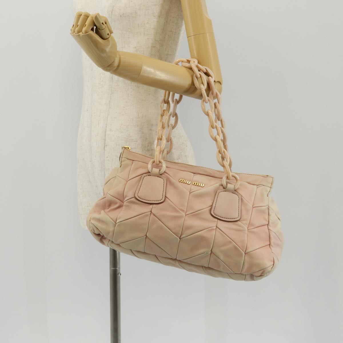 Miu Miu Chain Hand Bag Leather plastic 2way Pink Gold Auth yk19659