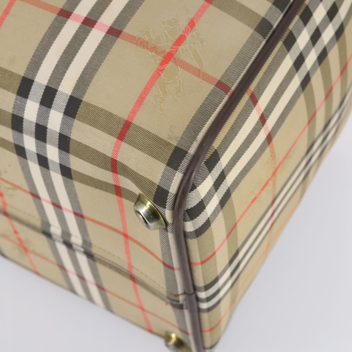 Burberrys Nova Check Boston Bag Canvas Beige Gold Auth yk19664