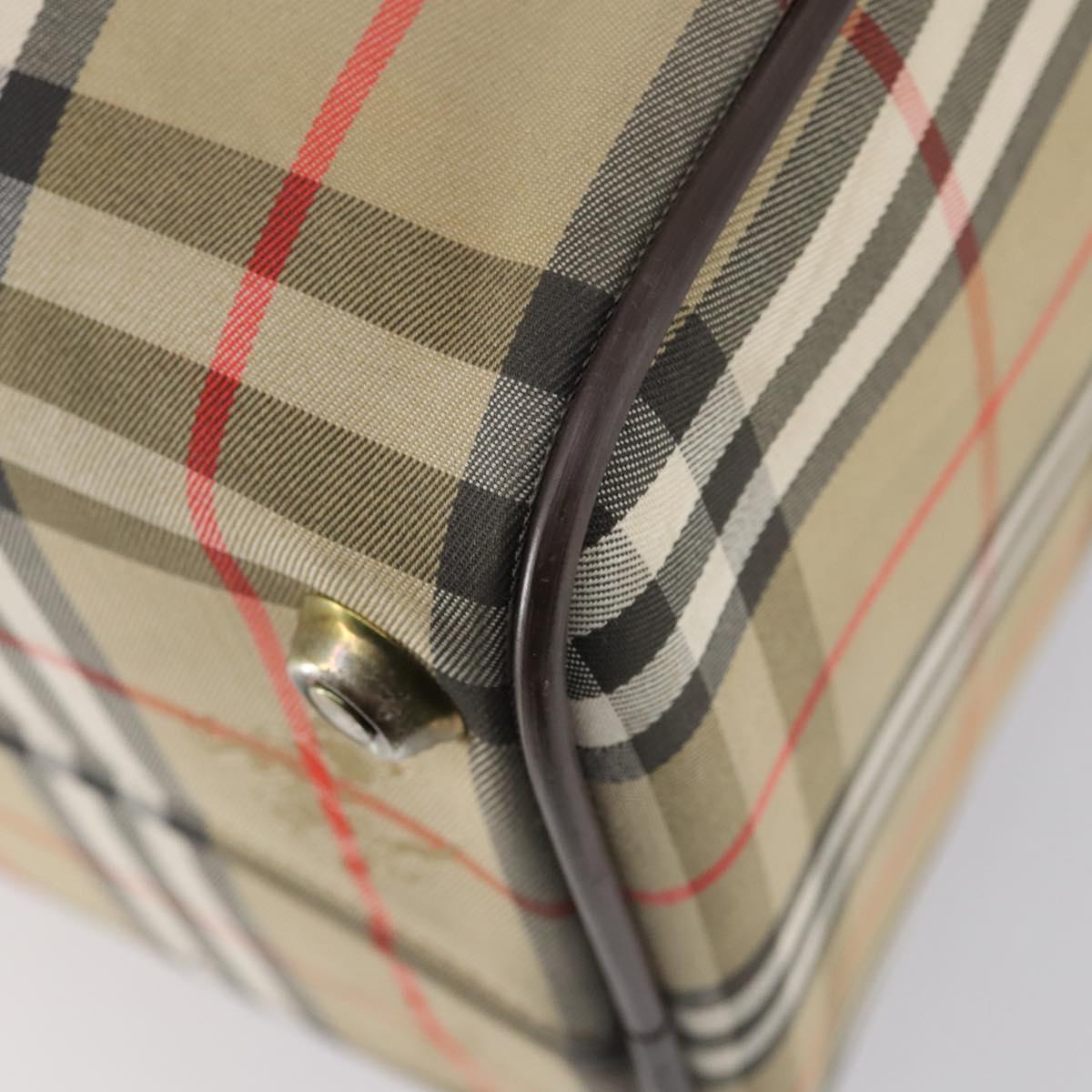 Burberrys Nova Check Boston Bag Canvas Beige Gold Auth yk19664