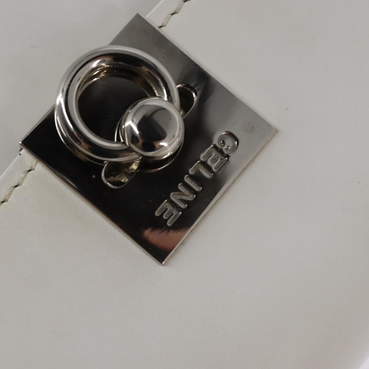 CELINE Hand Bag Leather 2way White Silver Auth yk19665