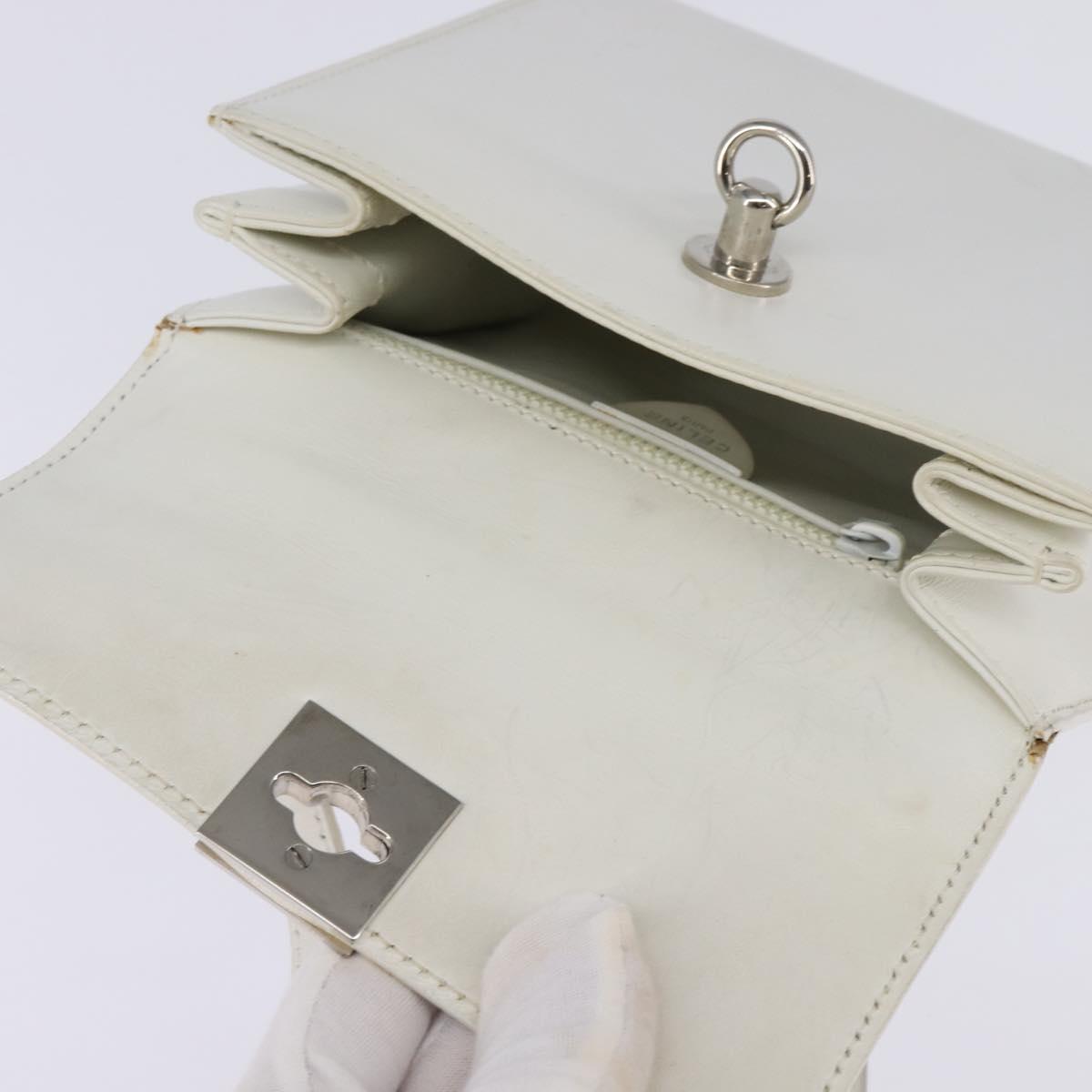 CELINE Hand Bag Leather 2way White Silver Auth yk19665