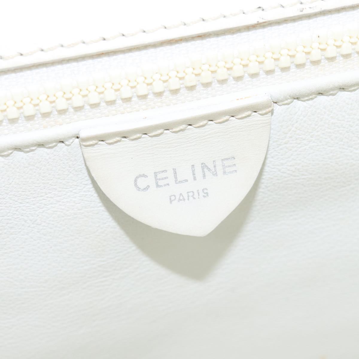CELINE Hand Bag Leather 2way White Silver Auth yk19665