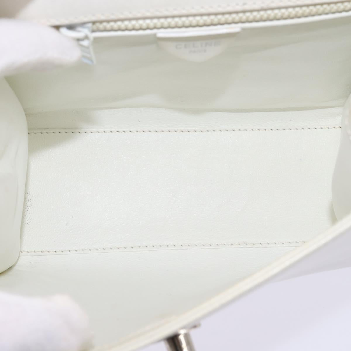 CELINE Hand Bag Leather 2way White Silver Auth yk19665
