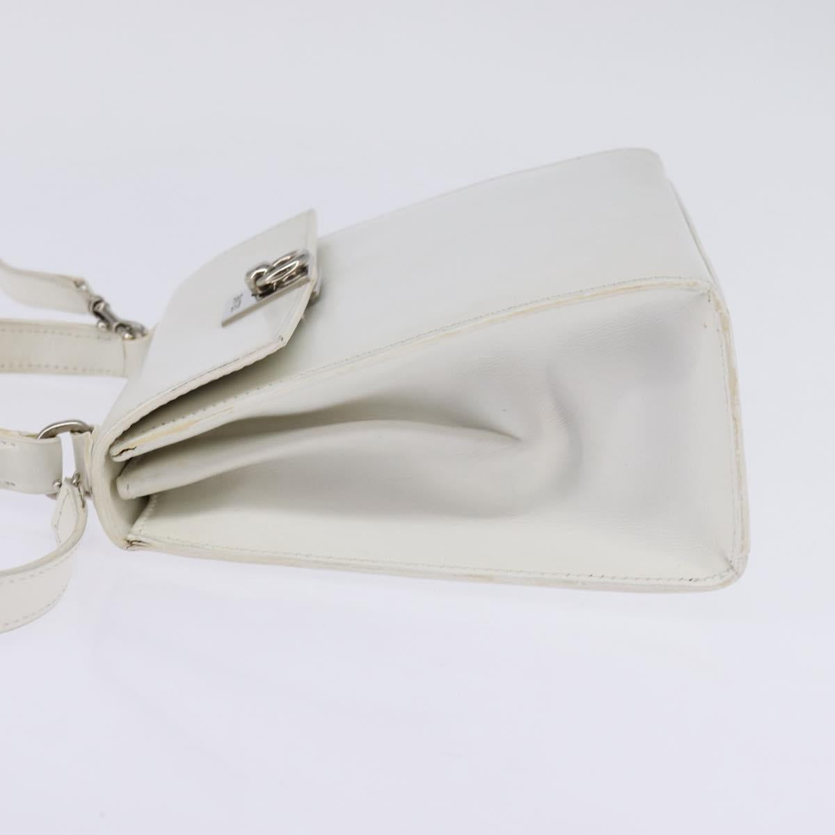 CELINE Hand Bag Leather 2way White Silver Auth yk19665