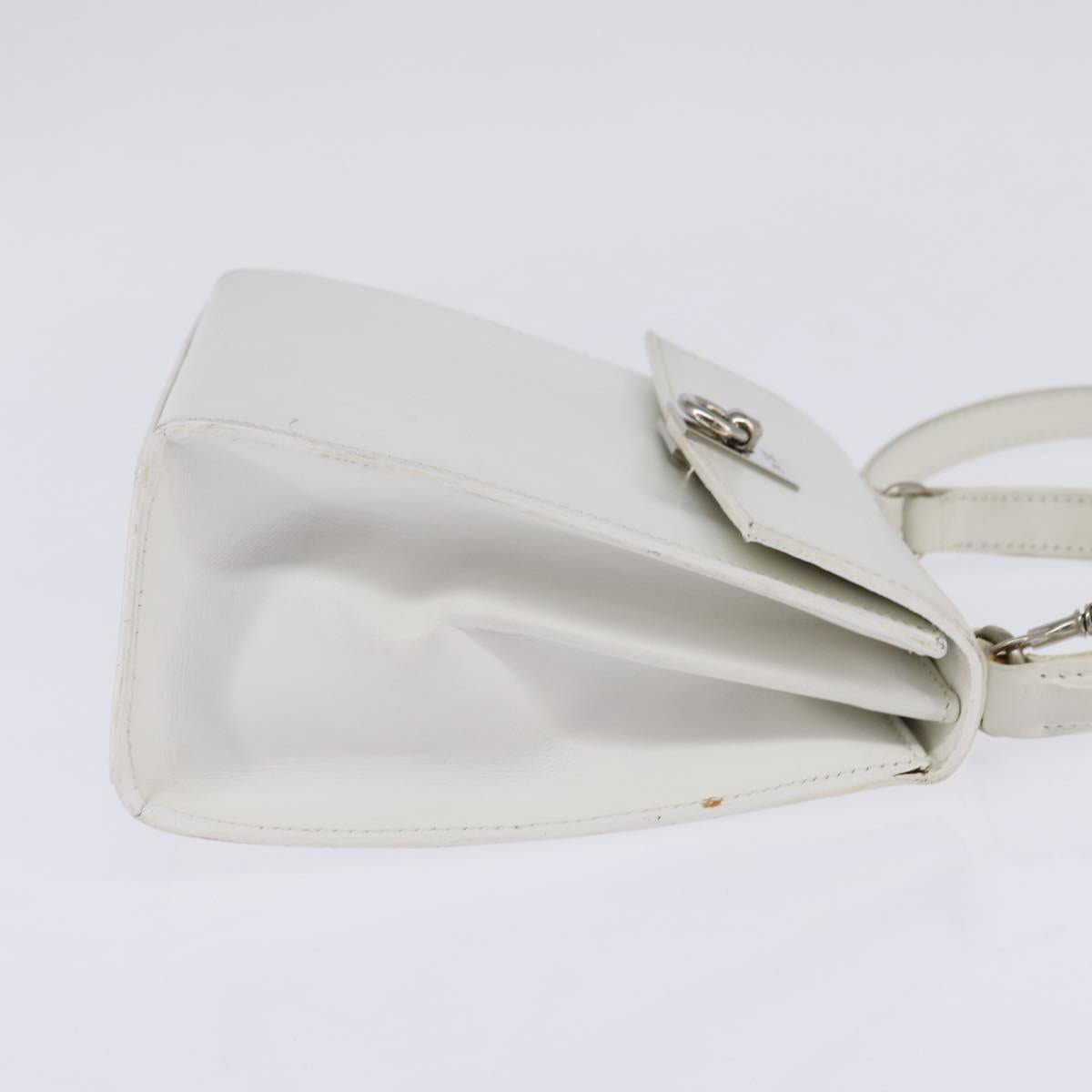 CELINE Hand Bag Leather 2way White Silver Auth yk19665