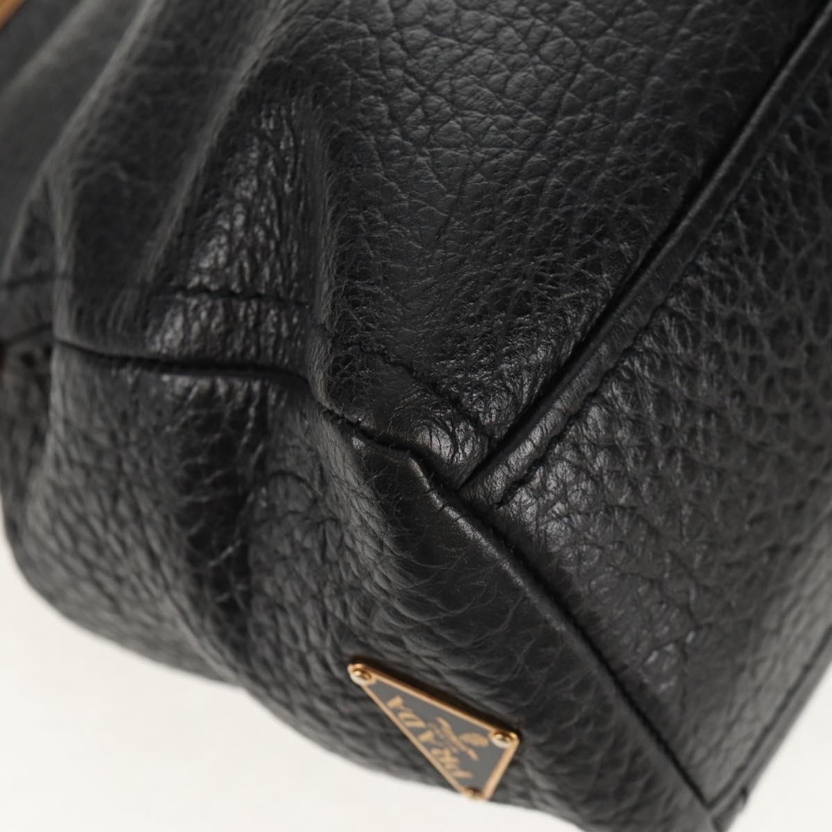 PRADA Gamaguchi Hand Bag Leather Black Gold Auth yk19666V