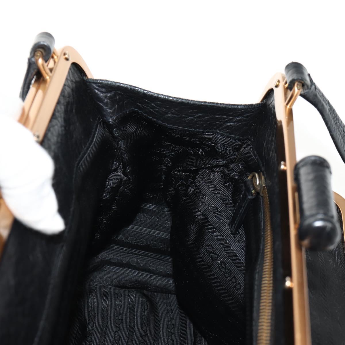 PRADA Gamaguchi Hand Bag Leather Black Gold Auth yk19666V