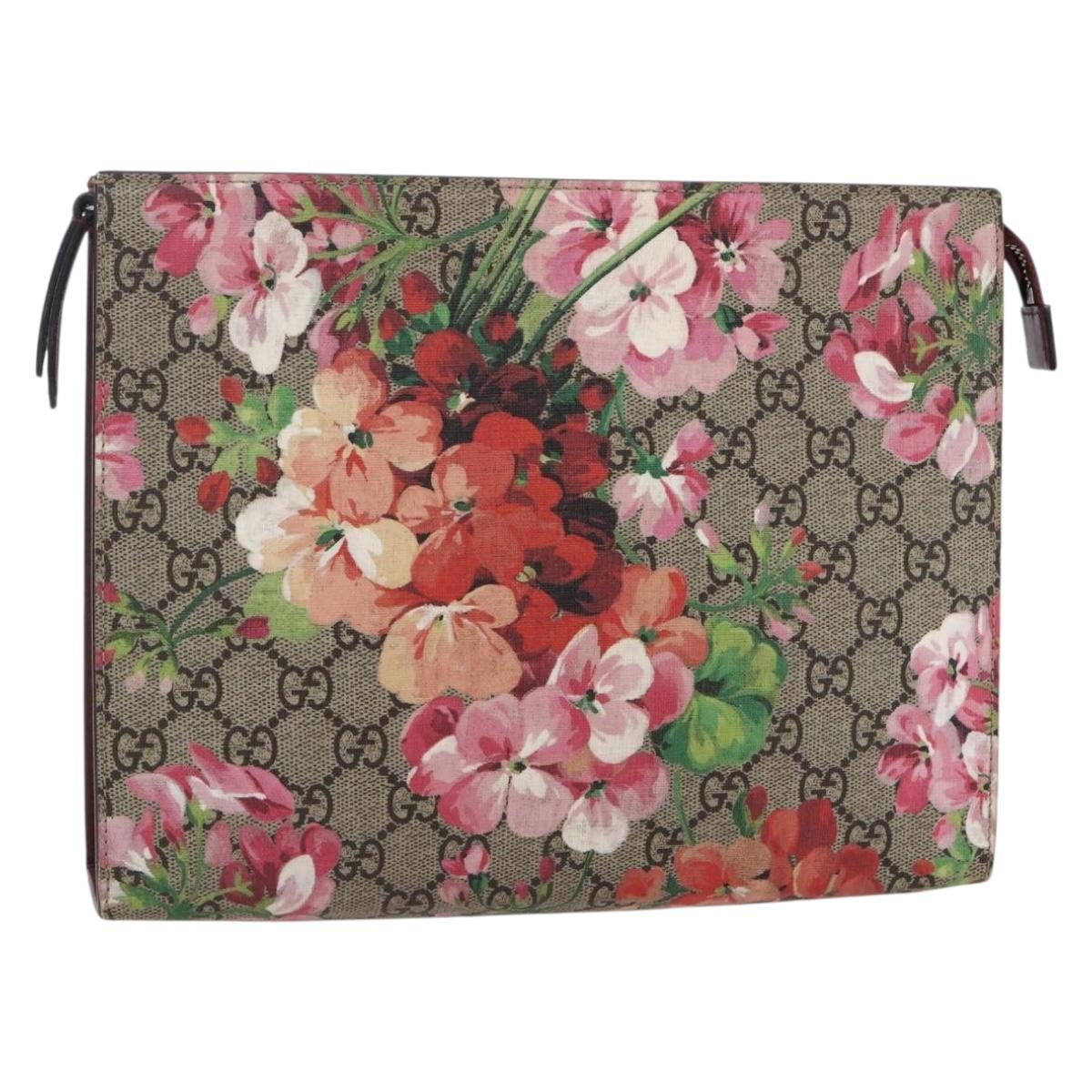 GUCCI GG Blooms Clutch Bag PVC Beige Pink 430268 Auth yk19667