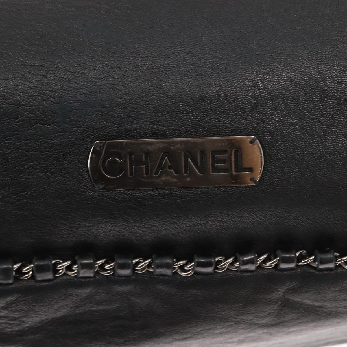 CHANEL Hobo Shoulder Bag Lamb Skin Black Silver CC Auth yk19676