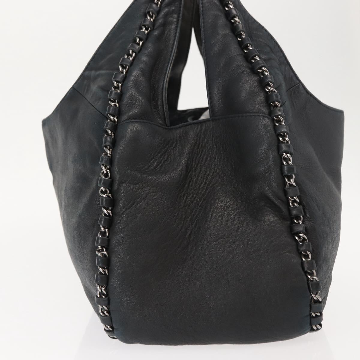 CHANEL Hobo Shoulder Bag Lamb Skin Black Silver CC Auth yk19676